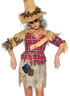 Scarecrow, costume dress, tatters, 3/4 length sleeves, scott-checkered pattern